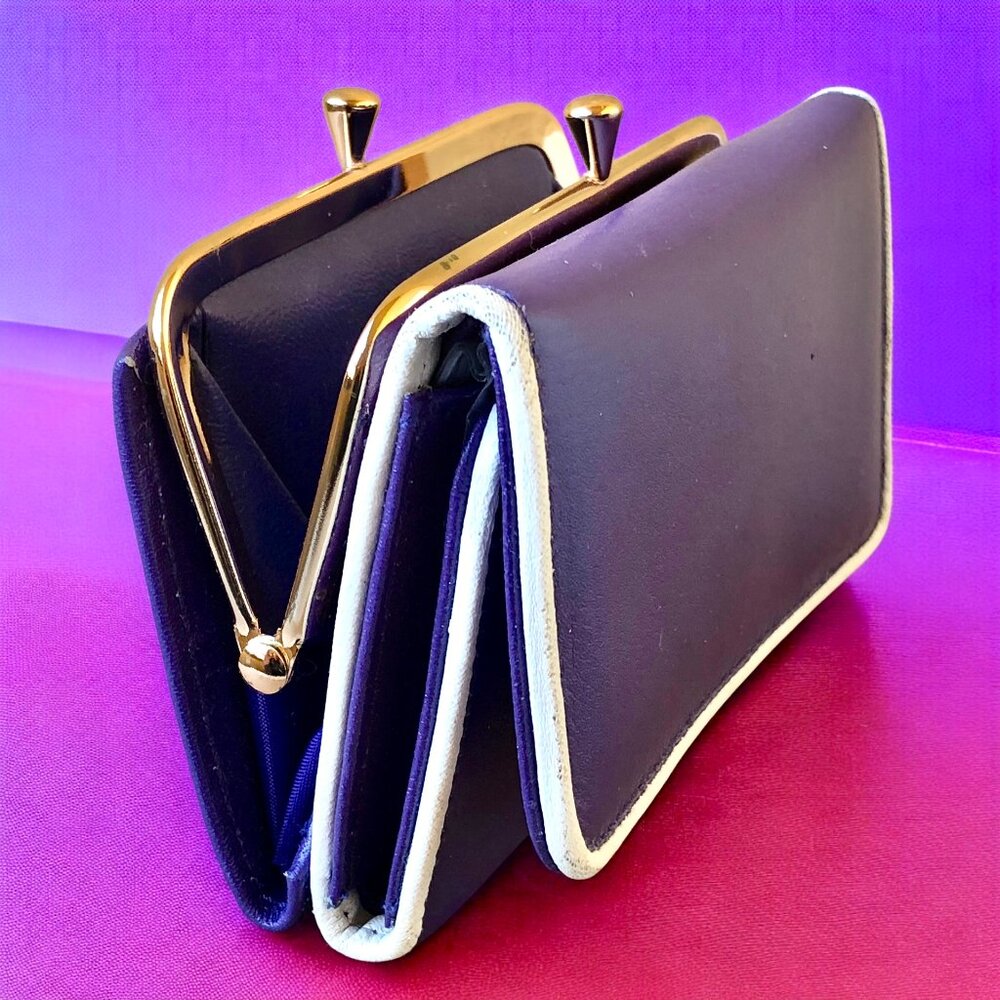 SMITHY Vintage Coin Wallet Nappa Cowhide Purple Leather Tri-Fold New Defects